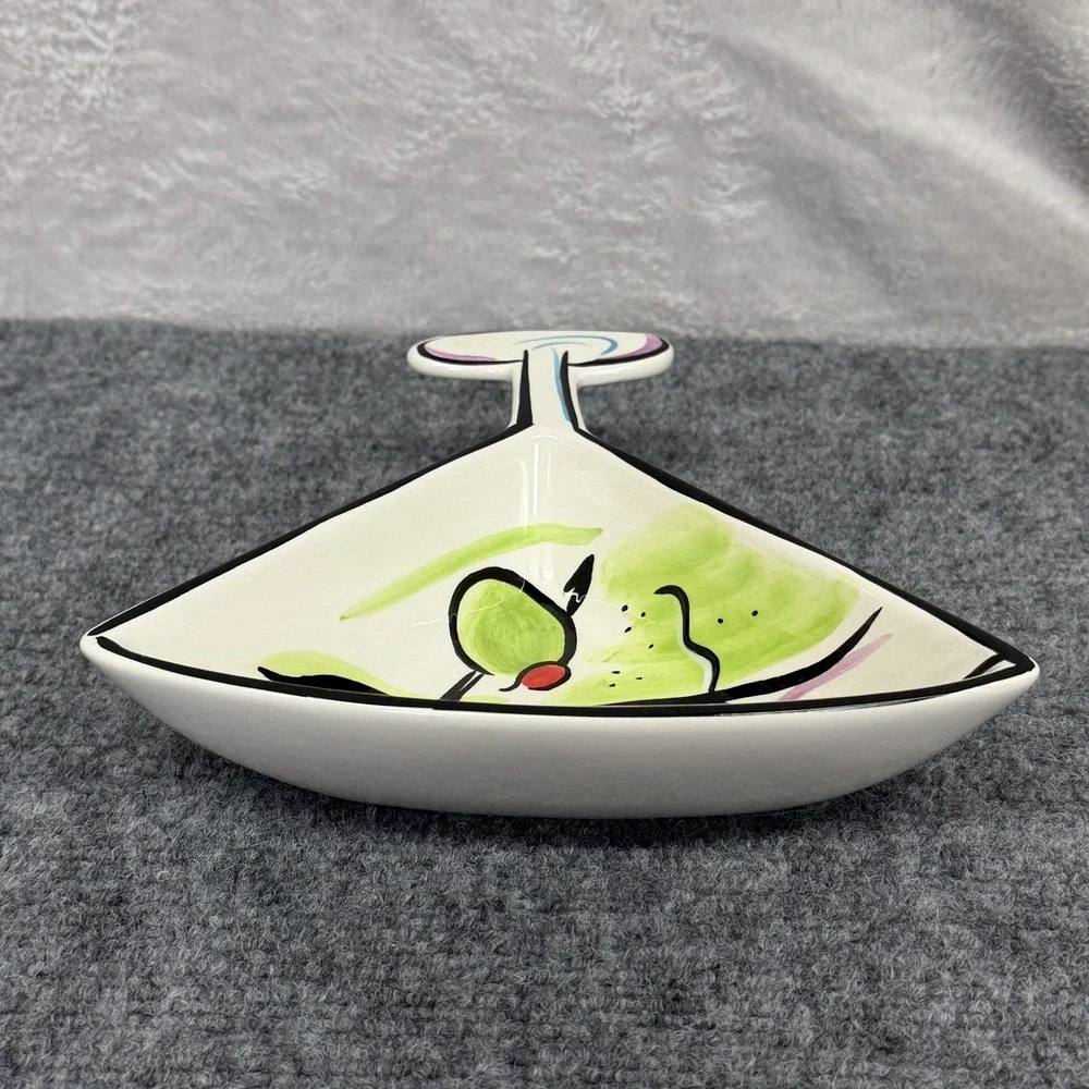 Clay Art Martini Glass Shaped Serving Bowl White Ceramic Olive Barware Dish